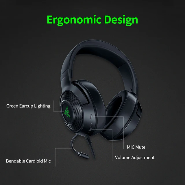 Razer Kraken X Usb Gaming Headset Earphone 7 1 Surround Sound Ultra Light Headphone Bendable Cardioid Microphone Gamer Earphone Headphone Headset Aliexpress