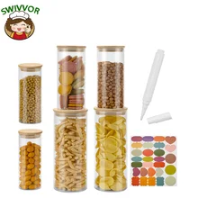 

Storage cans Glass 6 pcs set Sealant set with 3-sizes Kitchen Storage glass containers with stickers and pens Storage containers