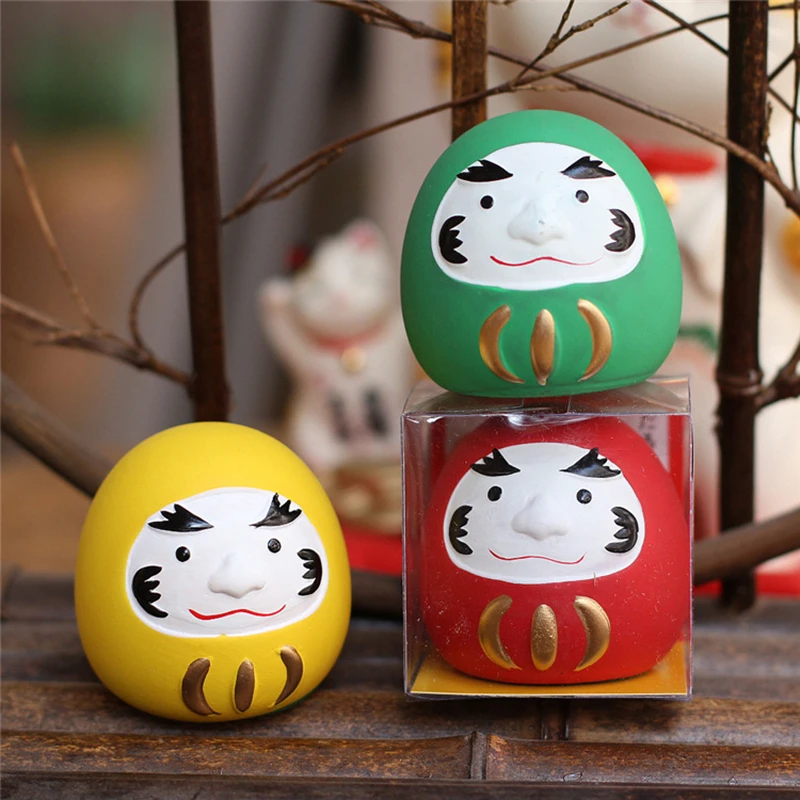 

Set of 3 Mini Daruma Figurines Home Decorative Ceramic Ornament Cake Decor Feng Shui Craft