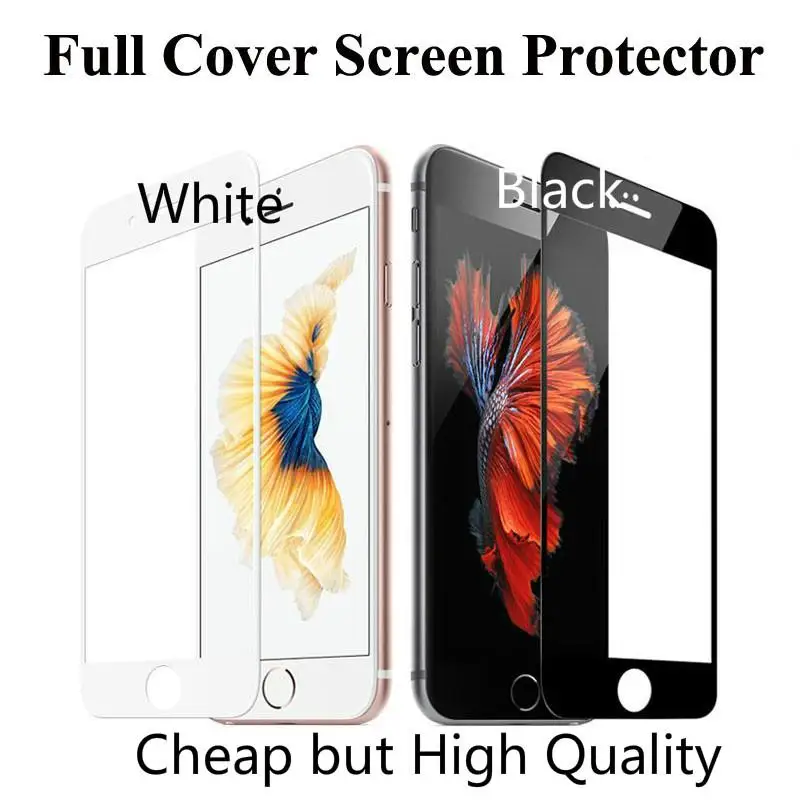 

Full Coverage Screen Protector Tempered Glass For IPhone 7 7Plus 8 8Plus Xs Max Xr X XS Proof Protective Film Case(White/ Black)