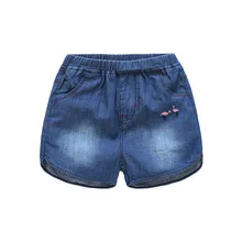 Kimbell детская одежда; коллекция года; летние джинсовые шорты для девочек с вышивкой Фламинго из мультфильма; детские брюки