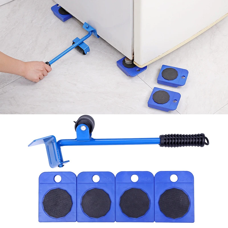 5Pcs/set Furniture Mover Tool Furniture Transport Lifting Heavy Stuffs Moving Tool  4 Wheeled Mover Roller+1 Wheel Bar