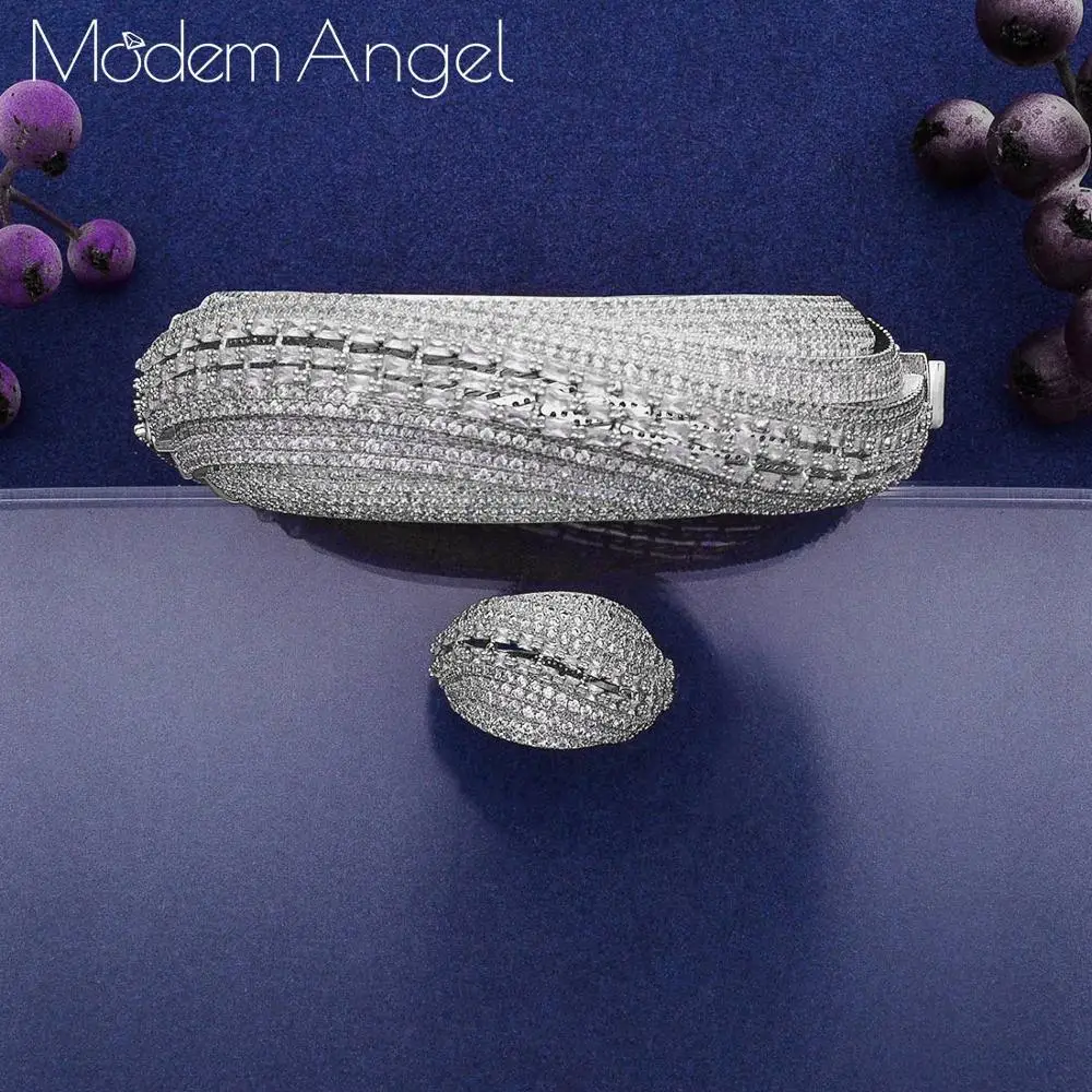 ModemAngel, роскошный Африканский браслет, кольцо, наборы, модные, Дубай, Свадебные Ювелирные наборы для женщин, свадебные brincos para as mulheres - Окраска металла: Имитация родиевого покрытия