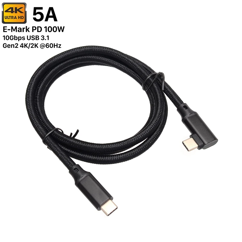 Cable USB C a USB C 3,1 Gen 2, 0,2 m/0,5 m/1m/2m/3m, 90 grados, tipo C,  100W, 4K @ 60Hz, salida de vídeo, 5A de potencia entrega de carga|Cable de  cámara| - AliExpress