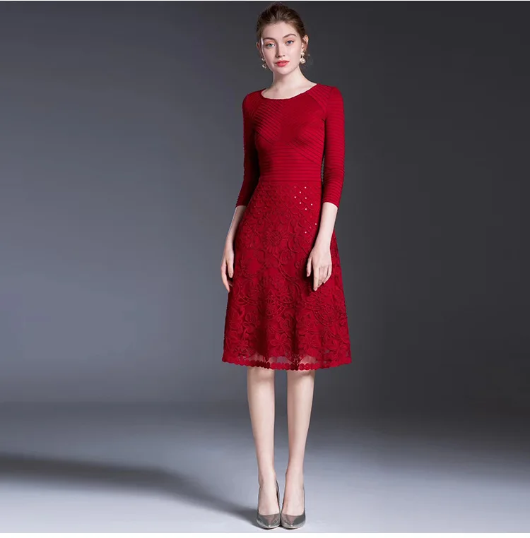 Autumn Winter high Quality fashion full dress multiple operations embroidered Pink red Color Long Sleeve dresses