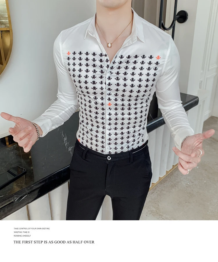 Camisa Masculina, осенняя мужская рубашка, индивидуальная, с принтом, с длинным рукавом, рубашки для мужчин, роскошная, для ночного клуба, смокинг, платье, Camisa Hombre