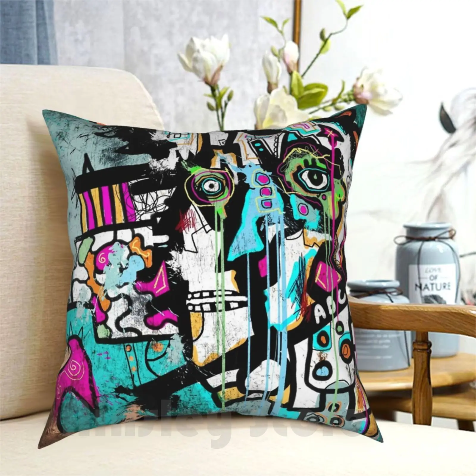 Mon Pillow Case Printed Home Soft Throw Pillow Graffiti Street Banksy Scarabocchio Picasso Basquiat Splatter Texture