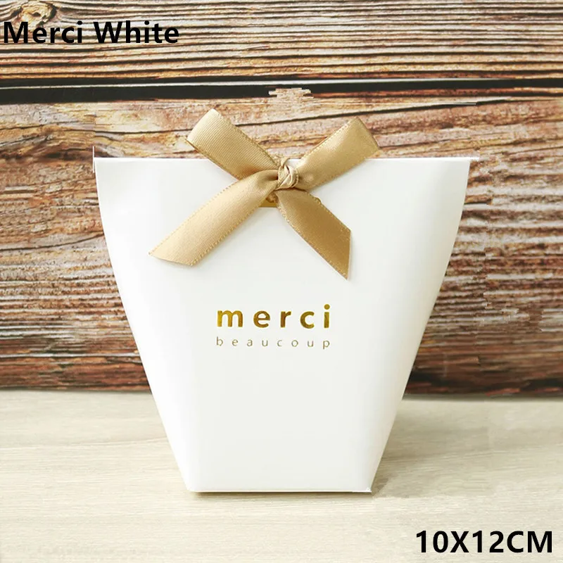 5 шт., Рождественская упаковка Merci Candy Dragee, Подарочная коробка на год, оберточная бумага для шоколадного печенья, вечерние бумажные пакеты - Цвет: S Merci white