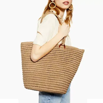 

Casual Rattan Large Capacity Totes Wicker Woven Women Shoulder Bags Chic Ladies Handbags Summer Beach Purses Bali Straw Bag 2020