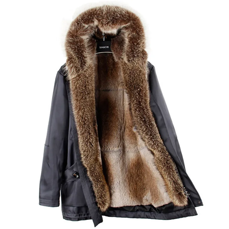 Натуральное меховое пальто зимняя куртка мужская длинная парка большой натуральный енот меховой капюшон, воротник толстый теплый натуральный Лисий Мех Лайнер мужская верхняя одежда