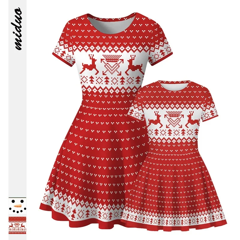 Платья с оленем для мамы и дочки; одинаковые комплекты для семьи; Рождественская одежда; маскарадный костюм для всей семьи «Мама и я» размера плюс