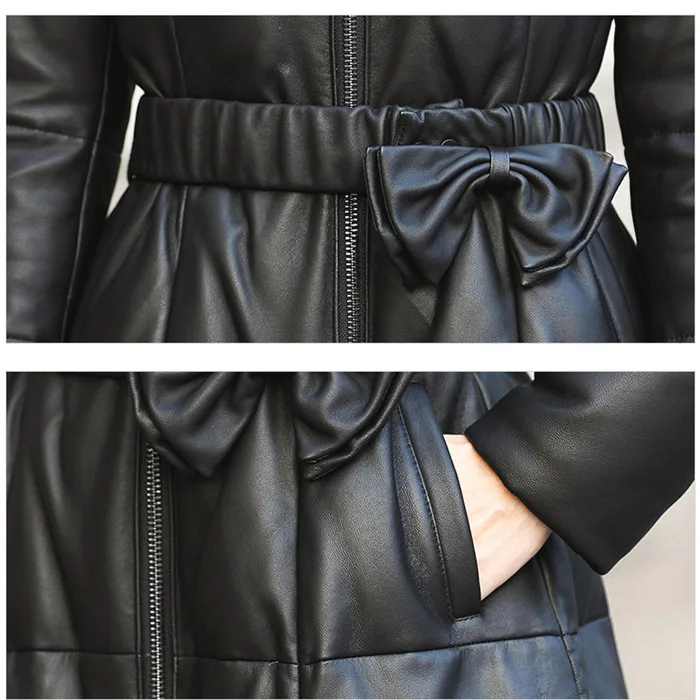 Jacket Women Winter Genuine Leather Jacket Womens Duck Down Jacket Fox Fur Collar Plus Size Long Overcoat Sheepskin Coat Q110