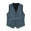 Men's Suit Formal V Neck Wool Green Herringbone Tweed Casual Waistcoat Formal Business Vest Groomman For Wedding 3