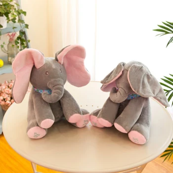

Peek-A-Boo Cat Elephant Cover Eyes Music Baby Elephant Puppy Cute Plush Toy Talking Early Childhood Education Soft Toy Kid JM296