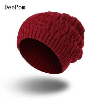 

DeePom Brand Winter Hat Women Beanies Double Knit Bonnet Caps Women Winter Hats For Men Warm Acrylic Skullies Casual Beanie