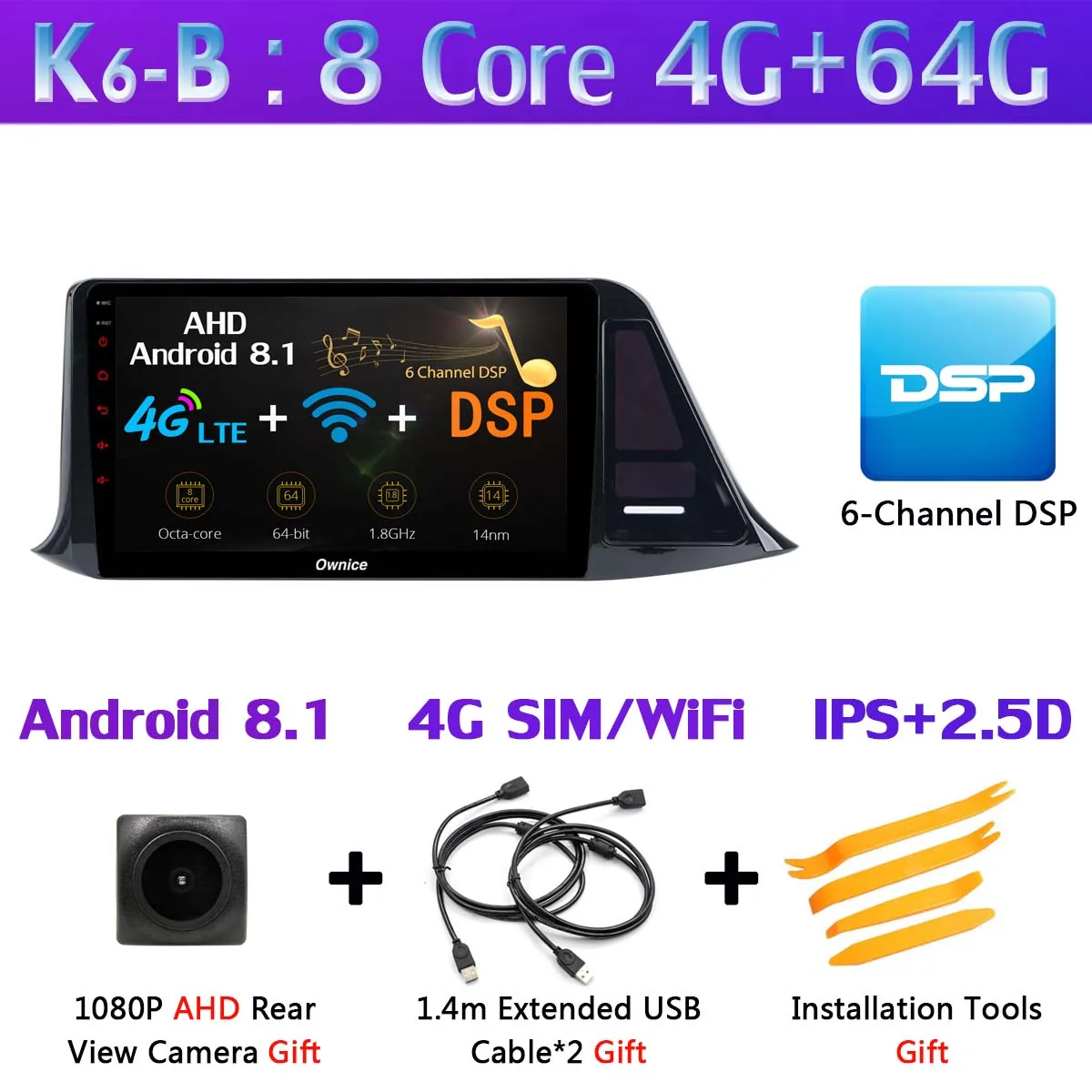 360 ° камера 1din Android 9,0 4G ram+ 64G rom gps радио CarPlay SPDIF DSP Автомобильный мультимедийный плеер для Toyota C-HR CHR - Цвет: K6-B