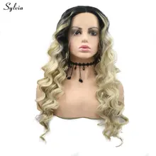 Sylvia длинные кудрявые синтетические парики на шнурках спереди черный корни Омбре блонд парик натуральные волосы Косплей вечерние для женщин