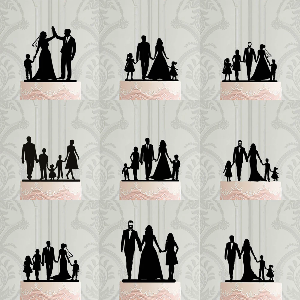 

Personalized Silhouette Wedding Cake Topper,Custom Family Cake Topper,Bride Groom with children,Mr&Mrs Anniversary Party Decor