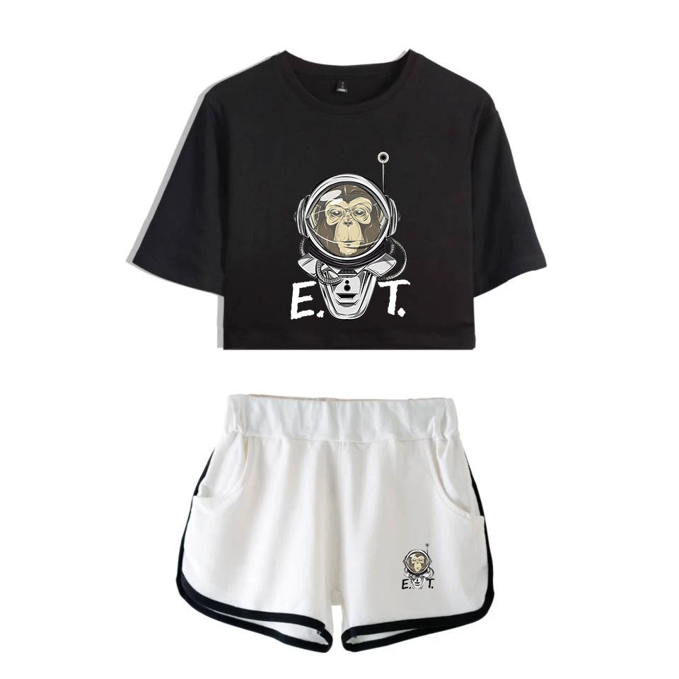 t shirt women Sets Fashion Summer cotton short sleeve Sporting Suit ET monkey T-shirt+shorts  2 Pieces Sets casual clothing
