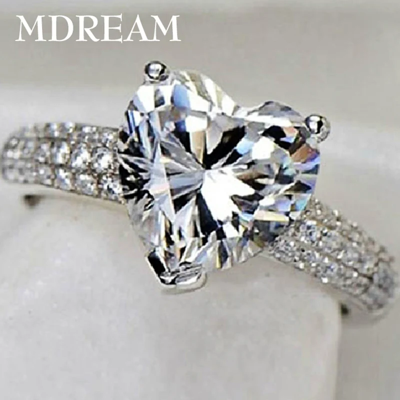 Серебряное кольцо с 3 каратами AAA циркон для женщин Свадебная мода сердце стиль кольца ювелирные изделия 7 8 9 10 LSR048