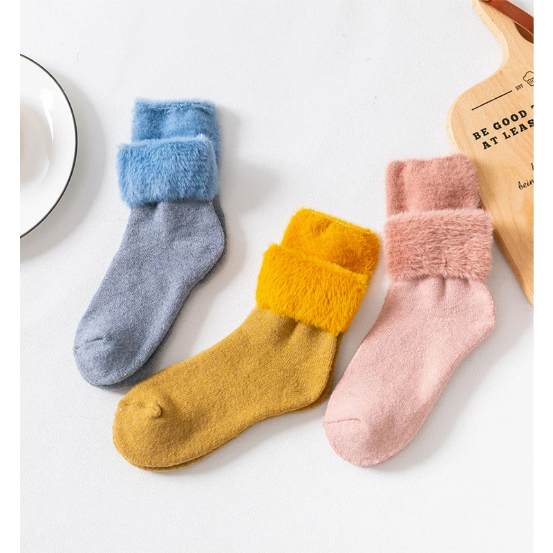 

Winter Women Furry Socks Thick Candy Color Angora Wool Socks Ladies Soft Basic Sox Warm Long-haired Wool Short Women Cute Socks