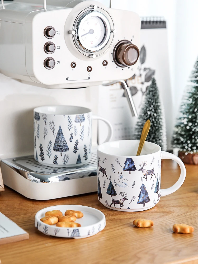 

Эстетическая кружка, Рождественская керамическая кофейная кружка с ручной росписью, фарфоровая керамическая кружка ручной работы с принтом, кружки BG50MS