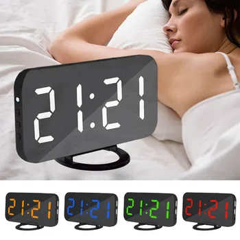 

Digital LED Alarm Clock Snooze Display Time Night Led Adjustable Light Clocks USB Phone Charging Electronic Watch Table