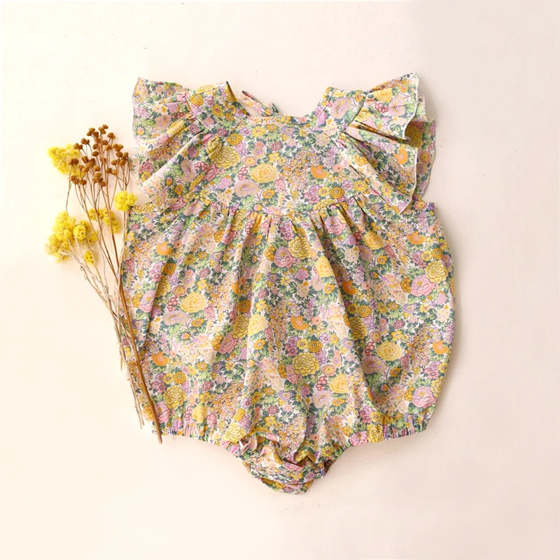 Summer Baby Girls Romper Cotton Linen Ruffles Sleeveless Infant Girl Romper For 0-2Y