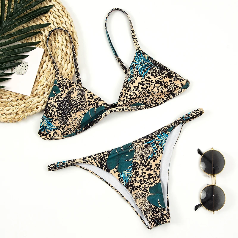 Leopard Sexy Thong Bikini Set Brazilian Swimsuit Push Up Swimwear Female Print Bathing Suits Travel Micro String Beach Wear