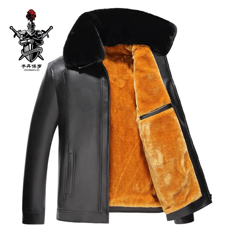 

Autumn And Winter Leather Coat Men's Middle-aged Men Fold-down Collar Leather Jacket Brushed And Thick Middle-aged Men's Daddy C