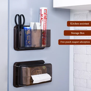 

Refrigerator Magnet Free Punching Paper Towel Storage Box Tissue Box Wall Mount Waterproof Toilet Paper Holde Kitchen Supplies