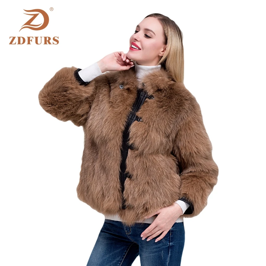 ZDFURS* Новое Женское пальто из лисьего меха на пуговицах стильная кожаная куртка зимняя женская мода jexxi высокое качество с лисьим воротником