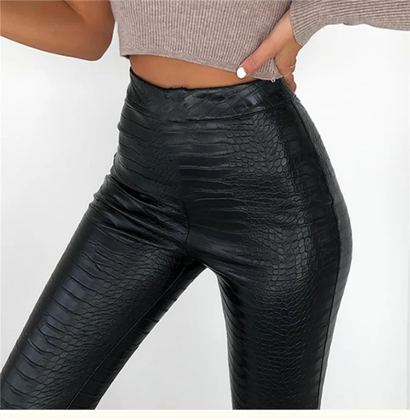 Black Faux Leather Leggings High Waist High Stretch Fashion Pencil Pants Ladies Push Up Warm Winter Leggings 2019 Jeggings
