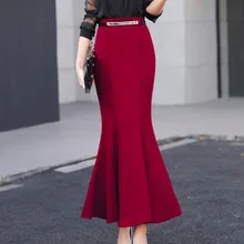 Зимние Bodycon юбка в виде хвоста русалки с поясом черный, Красный Высокая талия и бедра посылка Оболочка Тонкий плотный повязки юбки, женские Юпи, Длинное нарядное платье