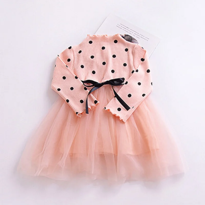 Платье для маленьких девочек зимнее платье с длинными рукавами 1 год День рождения детей ясельного возраста детская одежда для девочек, с блестками и звездой, vestido infantil - Цвет: Peach
