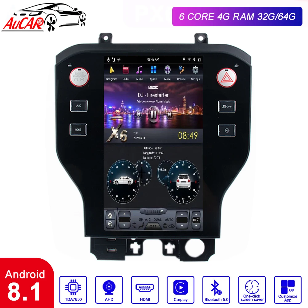 Tesla style car gps navigation Android for ford mustang 2015-2019