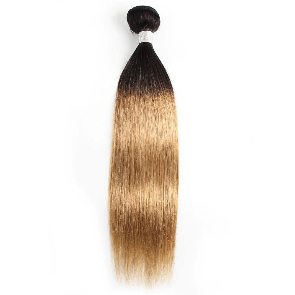 Kisshair T1B27 straight hair bundles 2 tone ombre honey blonde hair with dark roots pre-colored Brazilian human extension