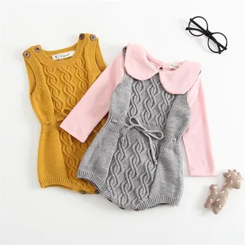 

2019 Spring Autumn Cute Overalls Baby Romper Newborn Baby Clothes Kids Girls Boys Sleeveless Jumpsuit Infant Knitted Rompers