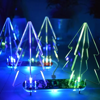 

Mini Christmas Tree DIY Full Color Change LED Acrylic 3D Christmas Tree Electronic Learning Kit Christmas Decoration For Home