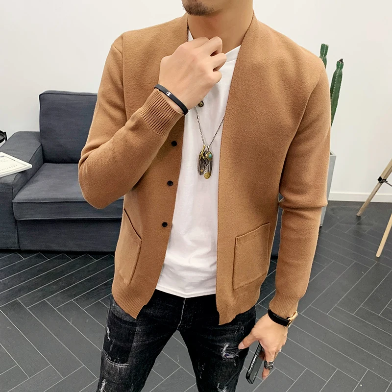 

Mens Sweaters for 2019 Casual Solid Color Cardigan Men Single-breasted Decoration Wool Cardigan Men Soft Black Sweater Men