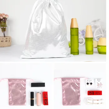 

New Classic Fashion Soft PU Leather Sequin Pink Drawstring Pouch BagWedding Candy Packing Cosmetic Bag Travel Accessories
