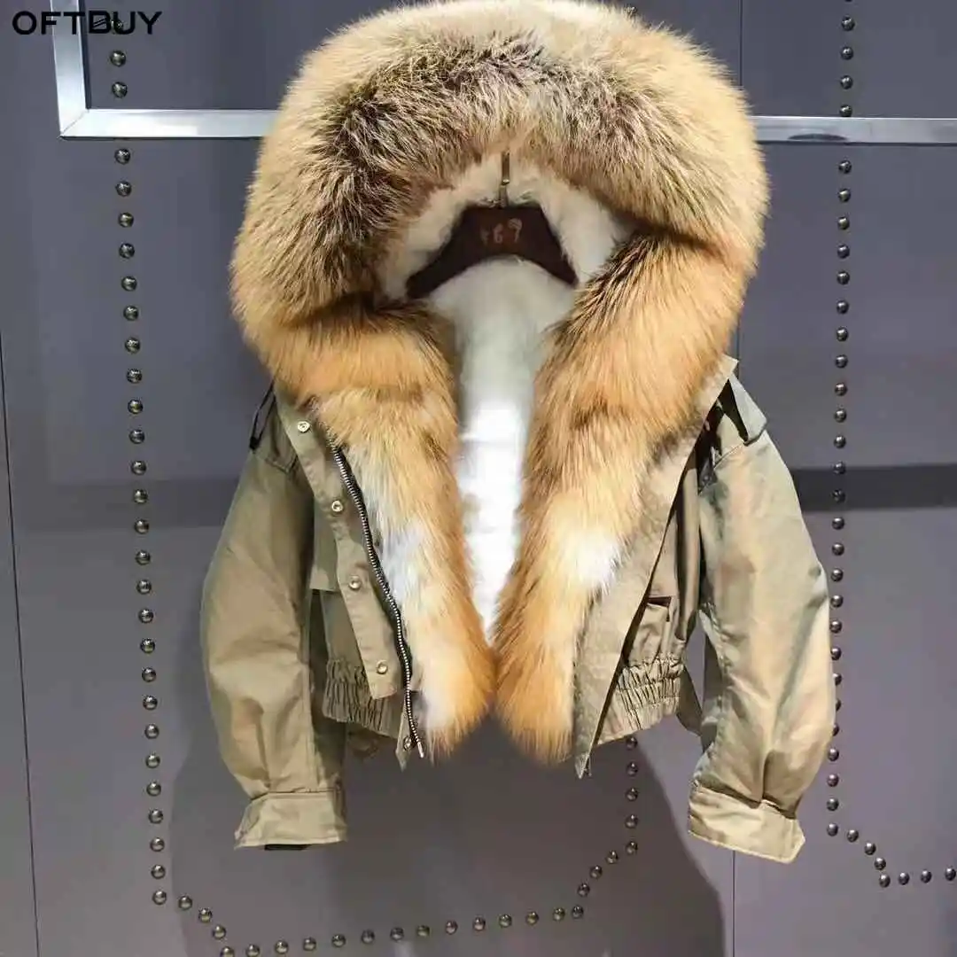 OFTBUY зимняя женская куртка с воротником из натурального Лисьего меха, пальто с капюшоном, верхняя одежда из натуральной овечьей шерсти, Толстая теплая уличная одежда, роскошная Новинка