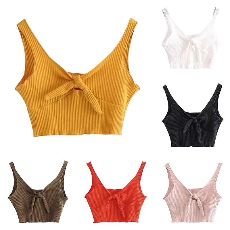 Threaded Neckline Knotted Breast Enlargement Colorful Small Camisole Women's Summer Casual Vest JS25