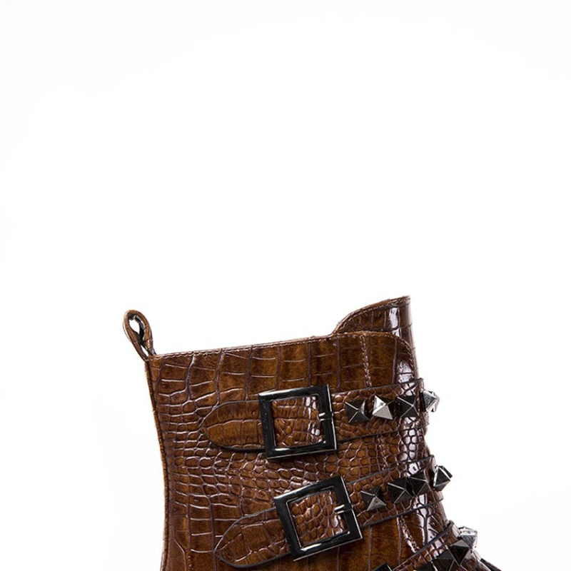 REAVE CAT Girls Motorcycle Ankle Boots Big Buckles Plush warm Leather Waterproof Boots Rome Style Round Toe Platform Size 25-38