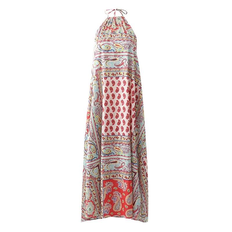 

2019 Western Style Spring And Summer WOMEN'S Dress New Style Printed Halter Long Dress