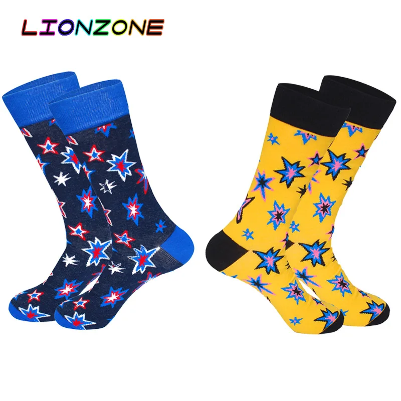 LIONZONE, 2 пар/лот, цветочные стрелы, сердце, взрыв, сетка, полоски, мужские, s Happy носки, хлопок, подарки для мужчин, унисекс, пара, художественные носки - Цвет: 146-03-04