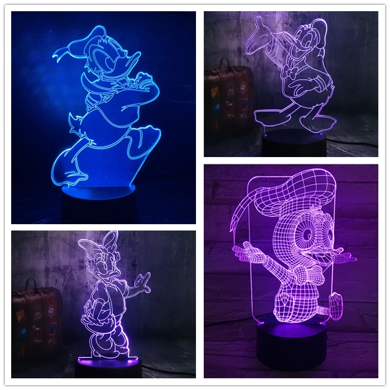 Disney 3D Lamp Donald Daisy Duck LED Visual Night Light Bedroom Decoration Cartoon Action Figure Table Lamp Toys Kids Xmas Gift