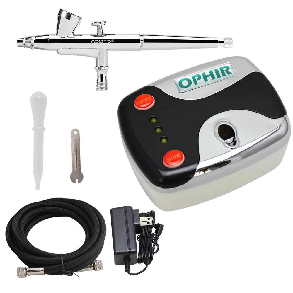 OPHIR Portable 0.2 mm Dual-Action Airbrush Kit with Air Compressor for Model Painting Makeup Face Temporary Tattoo Gun_AC002+073