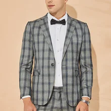 Клетчатые мужские костюмы из двух частей, блейзер+ брюки,, повседневные мужские костюмы, облегающие с одной пуговицей