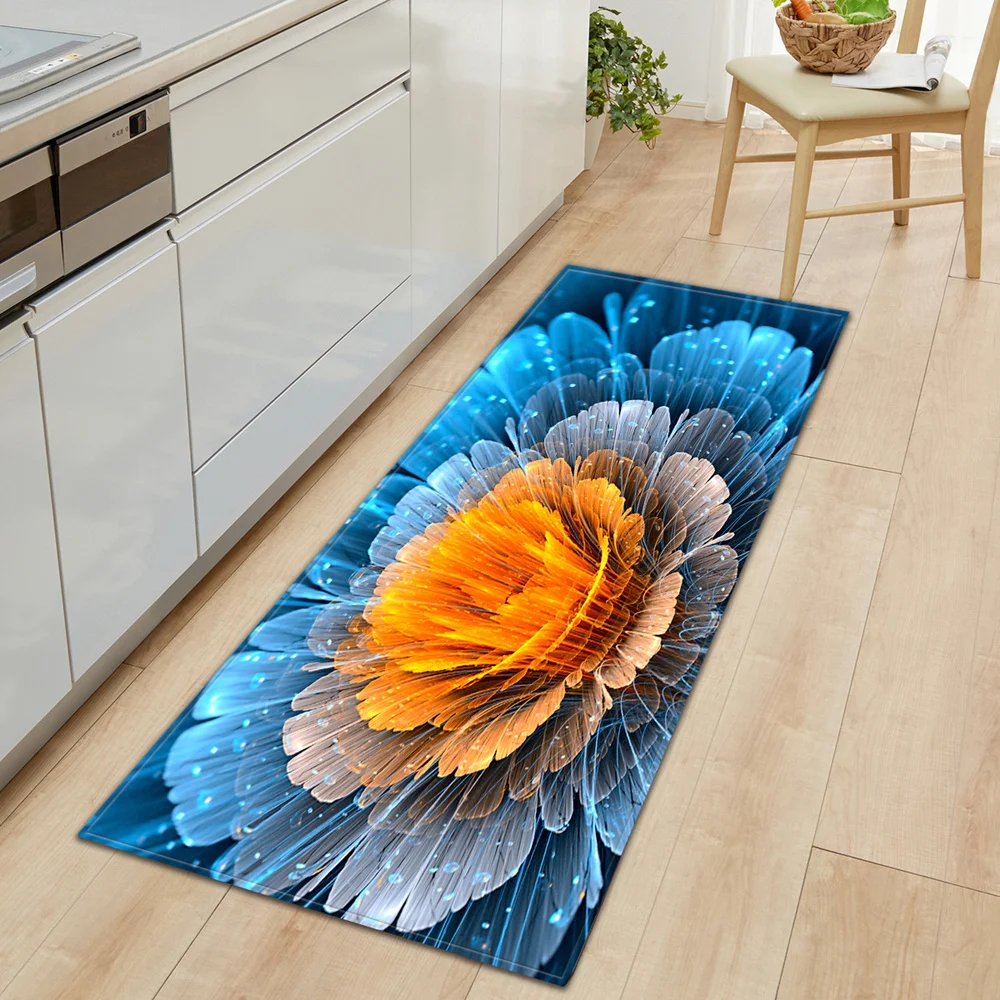 Kitchen Bedroom Living Room Hallway Floor Rug Home Anti-slip Entrance Doormat 3D Flowers Pattern